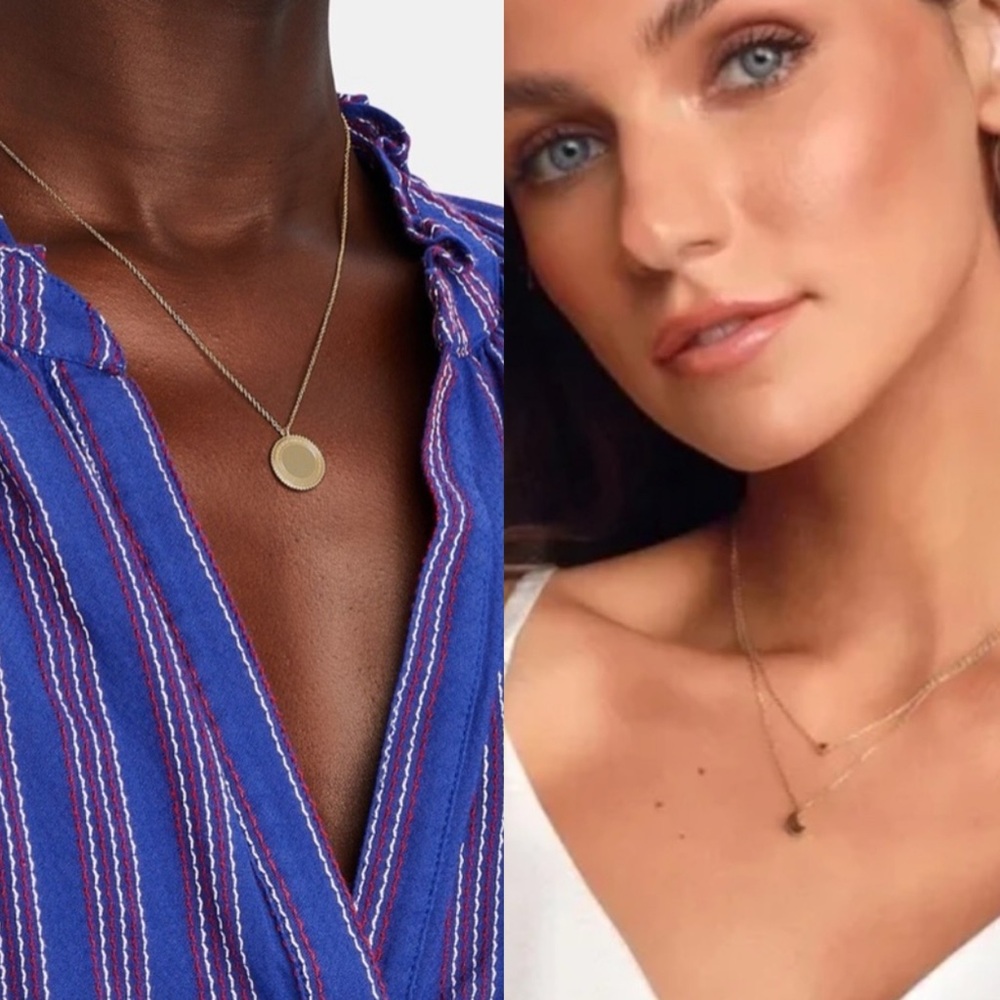 NEW SHASHI Theodora Disc Pendant Necklace + Luna Lariat 18KT Necklace Bundle
